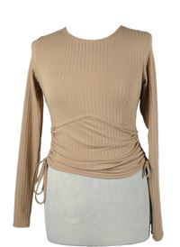 Dámske béžové rebrované crop tričko so stahováním New Look