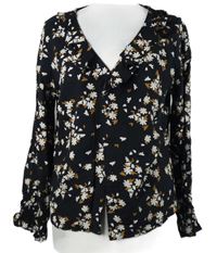 Dámska čierna kvetovaná blúzka s volánikom Papaya
