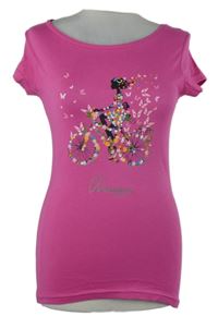 Dámské tmavorůžové tričko s potiskem 