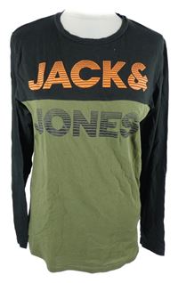 Pánske kaki-čierne tričko s logom Jack & Jones