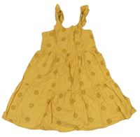 Horčicové kockované plátenné šaty s madeirou George