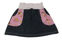 Tmavomodro-ružová rifľová sukňa s obrázkami