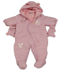 Svetloružová šušťáková zimná kombinéza s králikom a kapucí+ rukavice Next