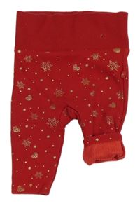 Červené teplé tepláky se srdíčky a hvězdičkami Disney