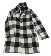 Černo-bílý kostkovaný vlněný kabát C&A