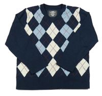 Tmavomodro-modro-biely károvaný sveter H&M