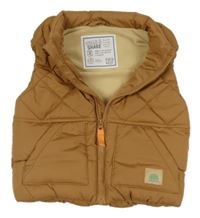 Hnědá šusťáková zateplená vesta s nášivkou F&F