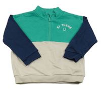 Zeleno-béžovo-tmavomodrá mikina s nápisom a smajlíkom M&S