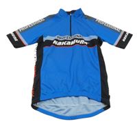 Modro-černé cyklistické tričko s nápisem 