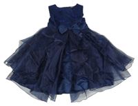 Tmavomodré tylové šaty s čipkou a mašlou Shein