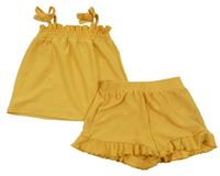 2 set - žlté ľahké kraťasy + žltý top s volánikom River Island