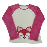 Fuchsiovo-smotanová plyšová mikina s liškou un. kids