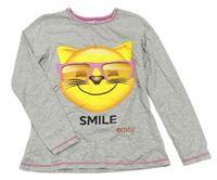 Sivé pyžamové tričko s kočkou - EMOJI