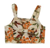Béžovo-tehlový kvetovaný crop top s mašlou Shein