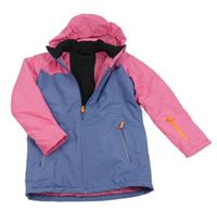 Růžovo-modrofialová šusťáková funkční zimní lyžařská bunda s kapucí crane