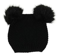 Černá pletená čepice s bambulemi Primark