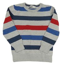 Šedo-modro-červený pruhovaný svetr C&A