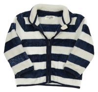 Tmavomodro-bílá pruhovaná chlupatá propínací mikina 