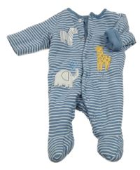 Světlemodrý pruhovaný zateplený overal se zvířaty Tu