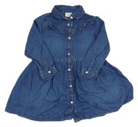 Tmavomodré riflové košilové propínací šaty s volánkem F&F