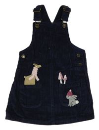 Tmavomodré manšestrové laclové šaty se srnkou a zajícem Tu