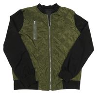 Khaki-černý šusťákový lehký bomber s mikinovými rukávy 