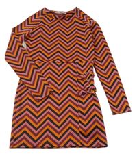 Oranžovo-čierno-ružové vzorované šaty so srdiečkami Matalan