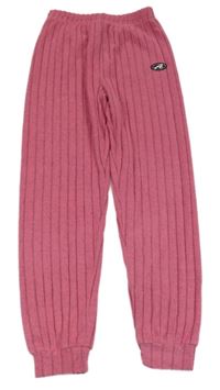 Ružové úpletové rebrované tepláky s nášivkou