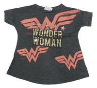 Tmavosivé tričko s potiskem - Wonder woman