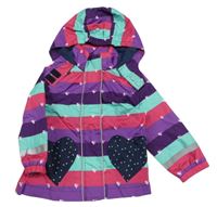 Růžovo-fialovo-mátová pruhovaná šusťáková jarní bunda s kapucí Topomini