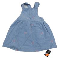 Nové - Světlemodré manšestrové šaty s vyšitými kytičkami Dunnes