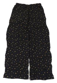 Čierno-okrové kvetované voľné é nohavice H&M