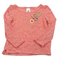 Ružovo-biely melírovaný sveter s výšivkou C&A