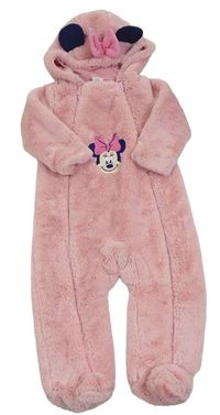 Světlerůžová kožešinová podšitá kombinéz s Minnií a kapucí Disney