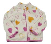 Bílo-růžová chlupatá propínací mikina se srdíčky Inextenso