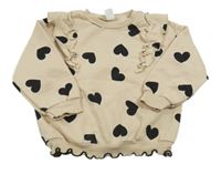 Béžovo-čierna srdiečkovaná mikina s volánikmi LC Waikiki