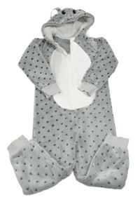 Šedo-bílá puntíkovaná plyšová kombinéza s kapucí - myška George
