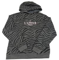 Šedo-tmavošedá vzorovaná mikina s nápisem a kapucí Primark