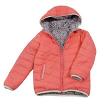 Růžová šusťáková prošívaná oboustranná zimní bunda s kapucí 