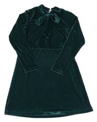 Tmavozelené sametové šaty s mašlí Sinsay