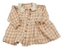 Starorůžovo-biele kockované košeľové šaty s golierikom Mamas&Papas