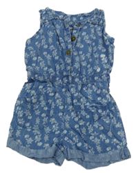 Modrý letní overal riflového vzhledu s kytičkami Matalan