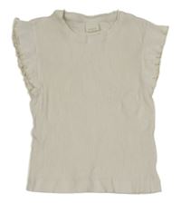 Biele rebrované crop tričko s volánikmi Zara