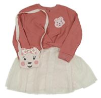Nové - 2set - Růžovo-bílé teplákovo/tylové šaty Pudsey + kabelka George 