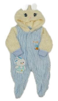 Světlemodro-smotanová chlpatá kombinéza s kapucí - zajíc