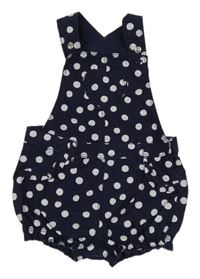 Tmavomodré plátěné laclové kraťasy s puntíky C&A