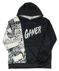 Čierno-biela mikina s nápisom a kapucňou