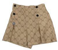 Béžové skladané sukňové kraťasy s mašličkami Shein