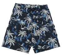 Tmavomodré vzorované plátenné kraťasy s palmami H&M