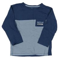 Petrolejovo-modrošedé tričko s vreckom s nápismi little kids